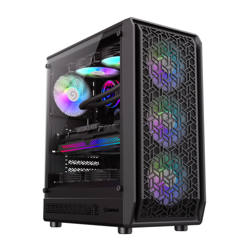GAMEMAX Forge AB Black Tempered Glass USB3.0 and Type C Mid Tower 6 x ARGB Fans (Pre-Installed) ATX Gaming Case GAMEMAX Forge AB Black Tempered Glass USB3.0 and Type C Mid Tower 6 x ARGB Fans (Pre-Installed) ATX Gaming Case